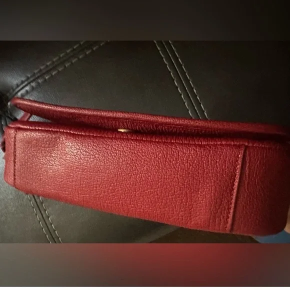 Karl Lagerfeld Red Leather Shoulder Baguette with Gold Hardware - Picture 6 of 9